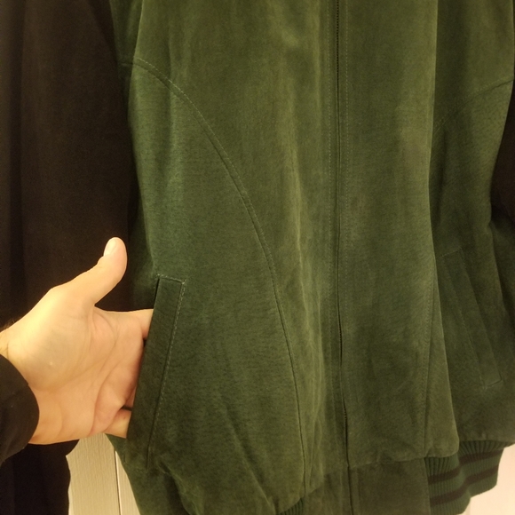 Brittania Outerwear Men Hunted Green wBlack Sleeves Corduroy Bomber Jacket Sz XL - Picture 5 of 14